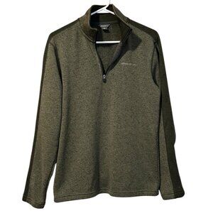 Eddie Bauer Mens Sweater Small Green Quarter Zip Pullover‎ Sweatshirt Fleece